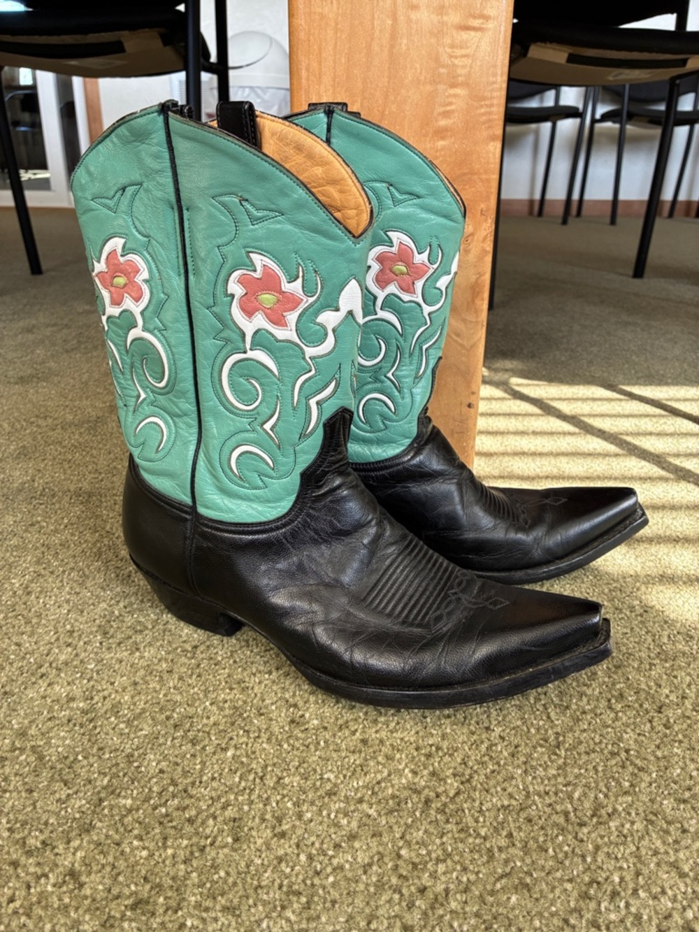 Old Gringo Turquoise Black Pee Wee Cowgirl Boots Tooled Flower Inlay Shorty 10
